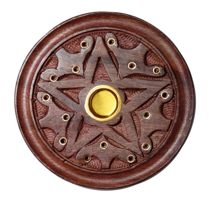 Pentacle Sheesham Wood Incense Plate