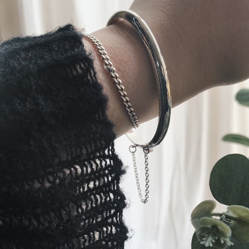 Bangle Bracelet with Chain (Sterling Silver) - Image 4