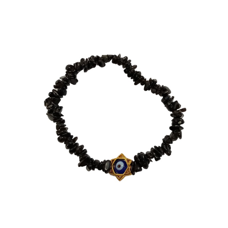Obsidian Chipped Bracelet - Evil Eye